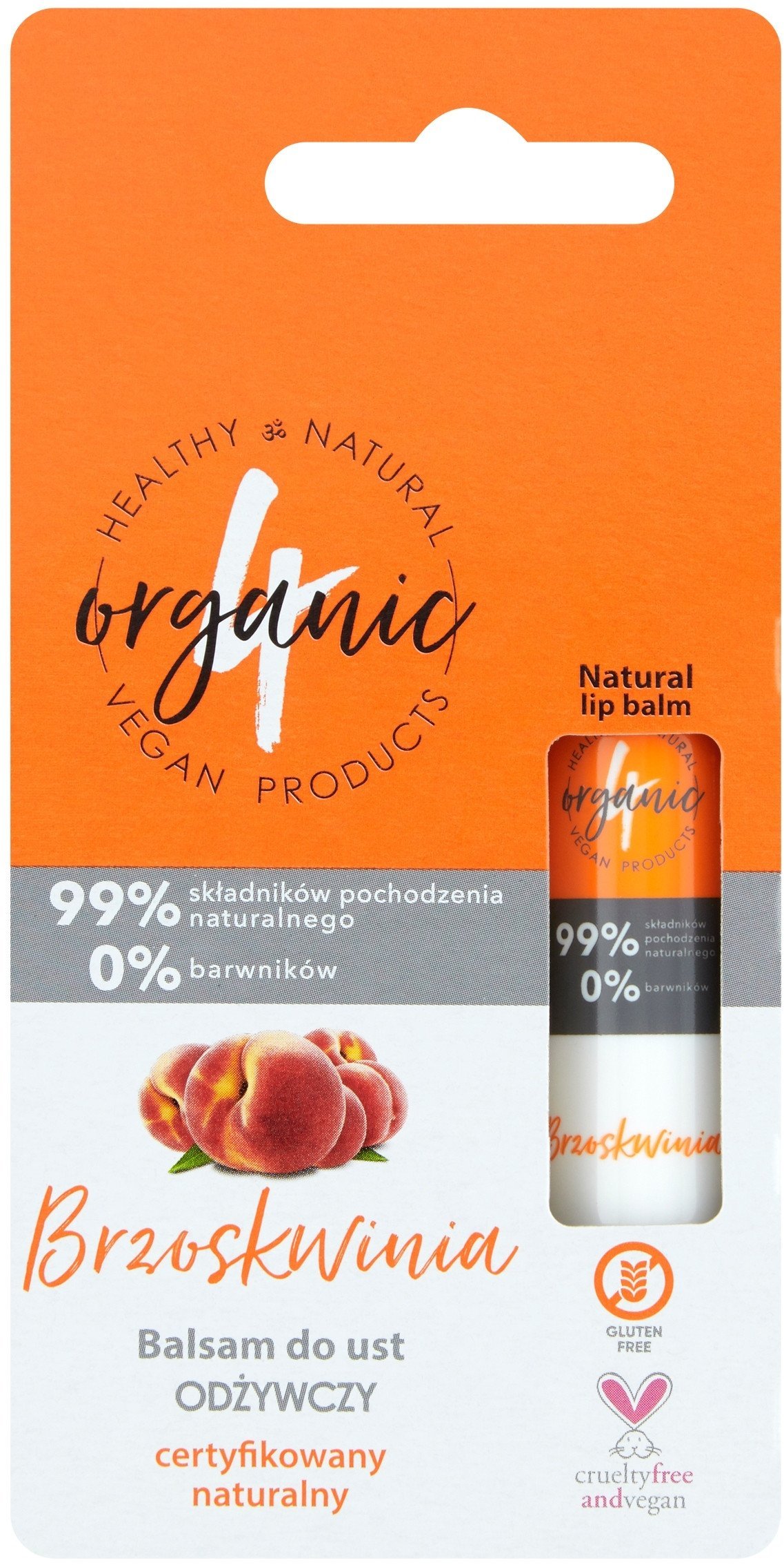 4ORGANIC_Natural Lip Balm naturalny odżywczy balsam do ust Peach 5g