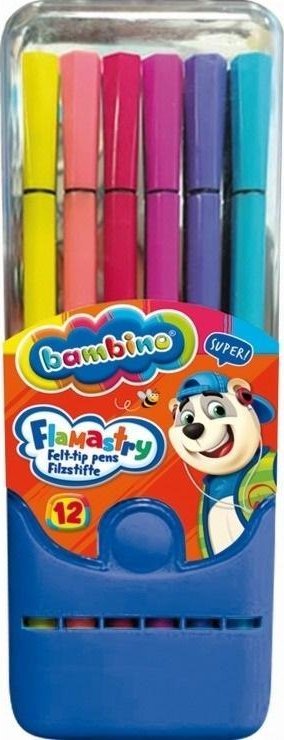 Flamastry w pudełku plastikowym 12 kolorów BAMBINO