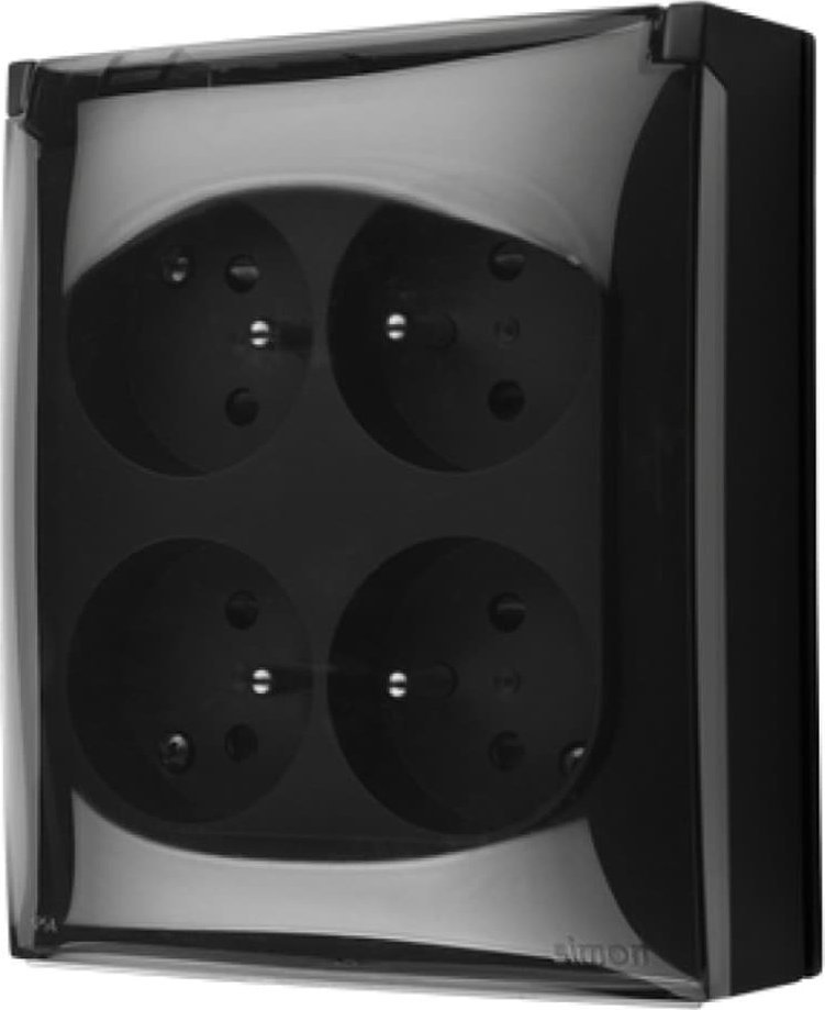 Kontakt-Simon Simon Aquaclick Gniazdo IP44, 4-krotne z uziem., szybkozłącza, klapka transparentna z przesł. torów prądowych czarny ACGZ4CZ/49A