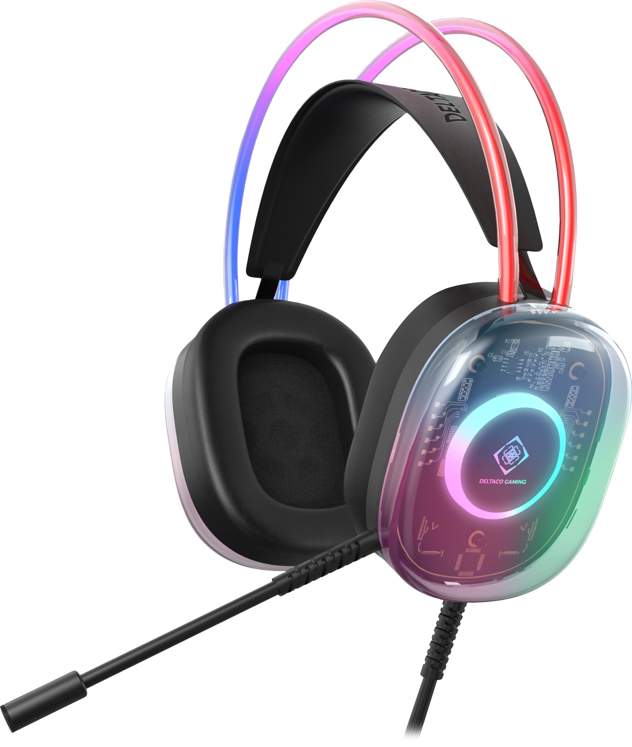 Słuchawki Deltaco półprzezroczyste słuchawki gamingowe z podświetleniem RGB na pałąku i na nausznikach / GAM-186 / 4222394