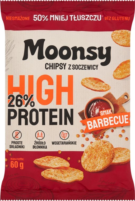 Eurowafle Moonsy Chipsy z soczewicy smak barbecue 60 g