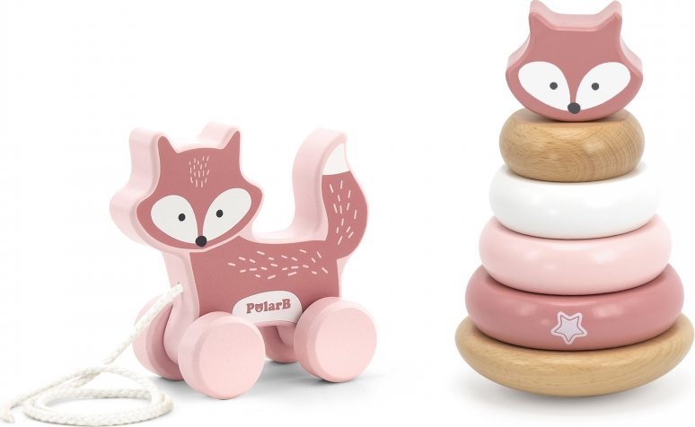 Viga Toys Zestaw Lisek Drewniana Piramidka + Lisek Do Ciągnięcia