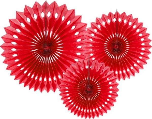 Party Deco Rozety dekoracyjne bibułowe, czerwony, 20-30cm, 3 szt. uniwersalny