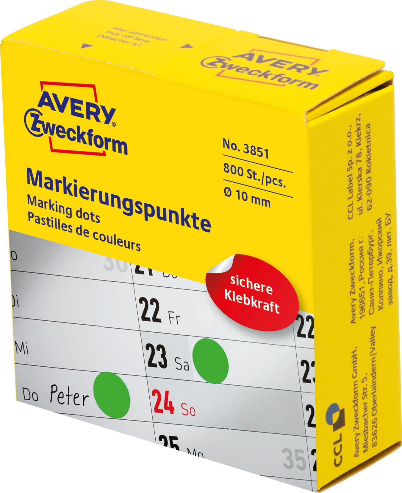 Avery Zweckform Kółka do zaznaczania w dyspenserze Avery Zweckform, 800 szt./rolka, O10 mm, zielone, ZIELONY