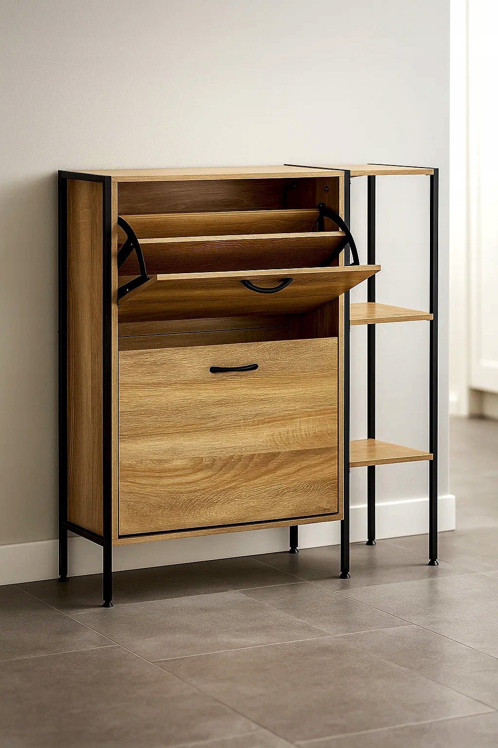 M12B4 ELEGANCKA SZAFKA NA BUTY KOMODA MODERN LOFT Z PÓŁKAMI