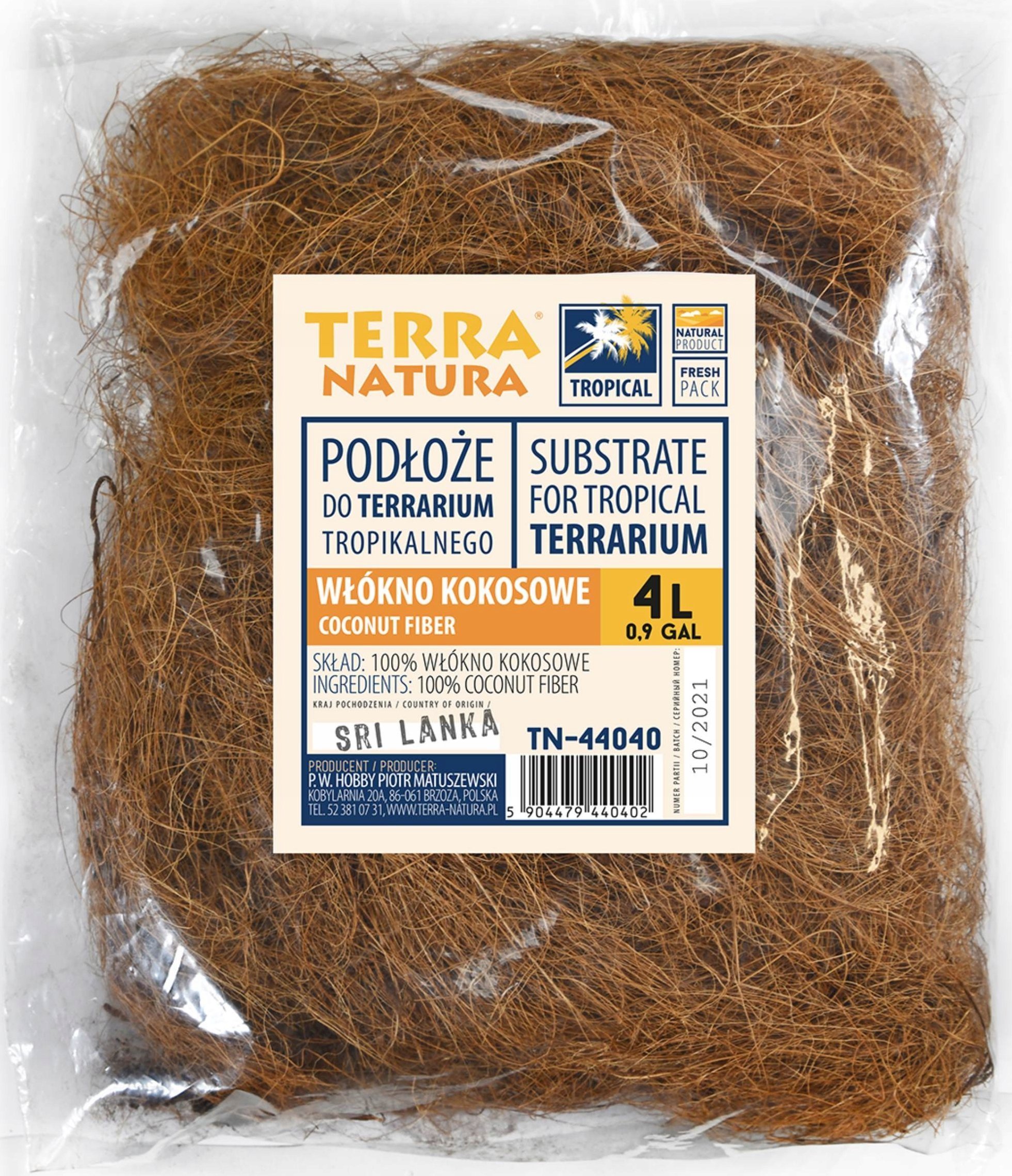 Terra Natura Podłoże do terrarium, Włókno kokosowe nici 4L (kraj pochodzenia : Sri Lanka)