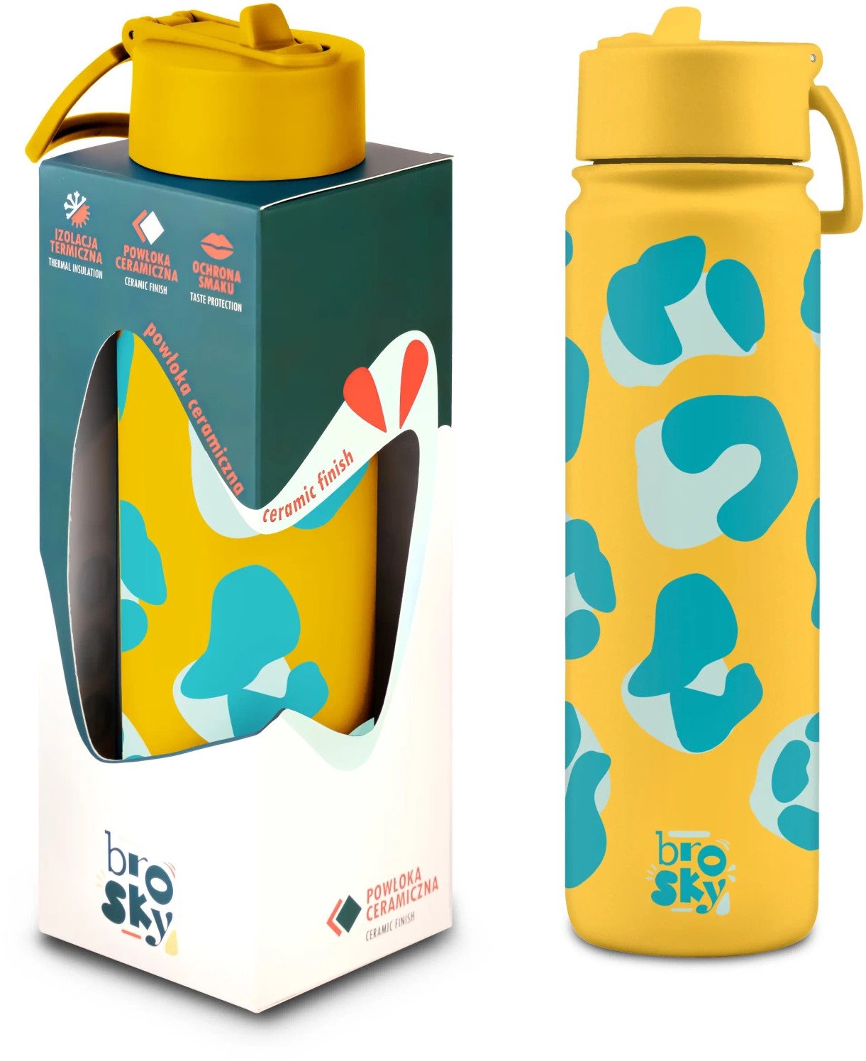 Brosky Wild Żółta butelka na wodę z nadrukiem w motyw zwierzęcy 680 ml