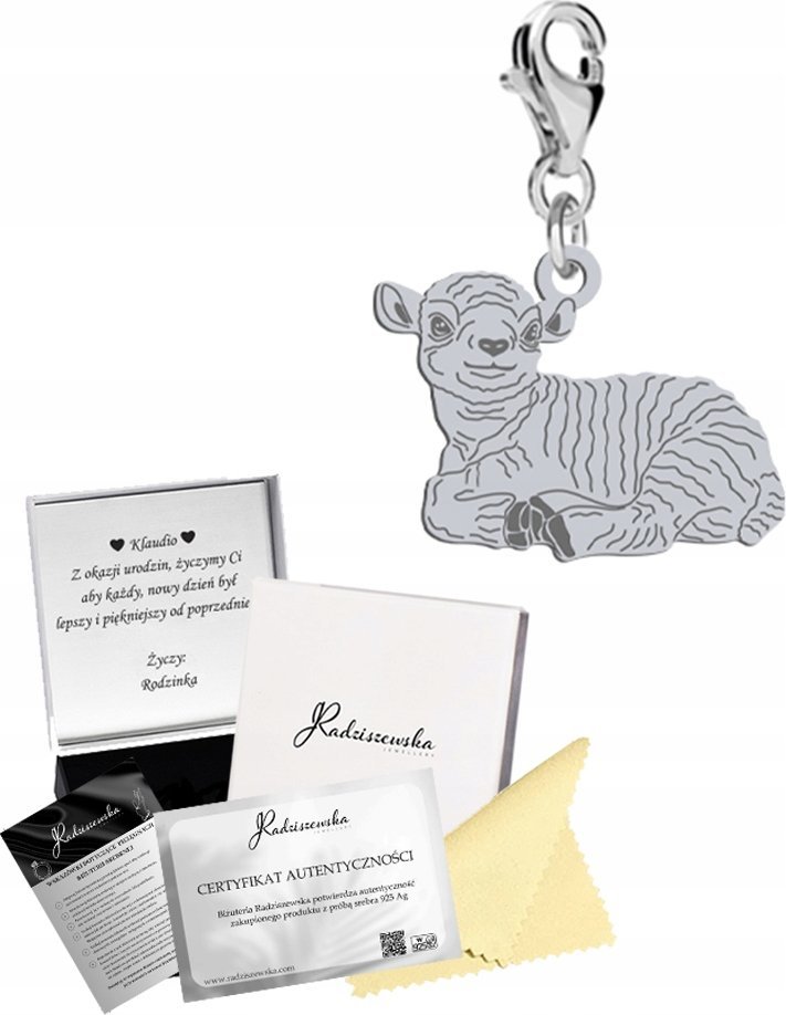 Radziszewska Jewellery Charms Srebrny Baranek Wielkanocny 925 Prezent Kobieta DEDYKACJA GRATIS