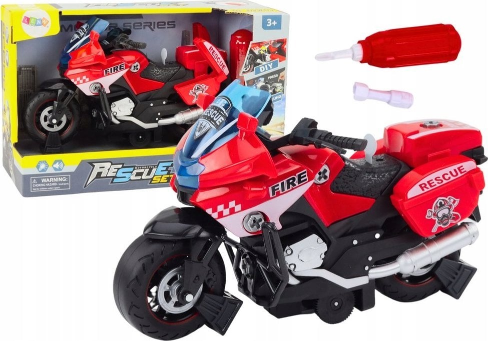 LeanToys Motocykl Do Skręcania Ratunkowy DIY Światła Dźwięki Czerwony