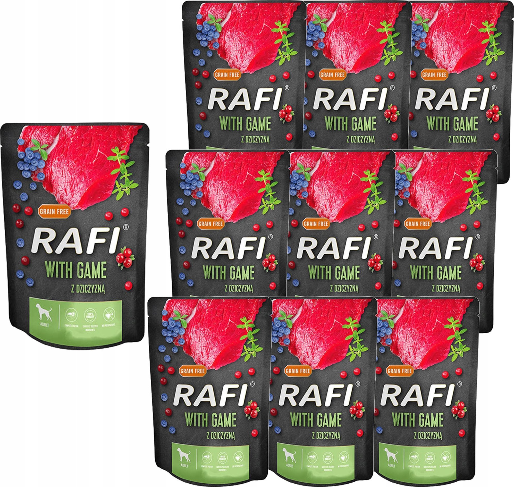 Rafi Rafi Mokra karma dla psów z dziczyzną w saszetkach 300 g x 10 sztuk