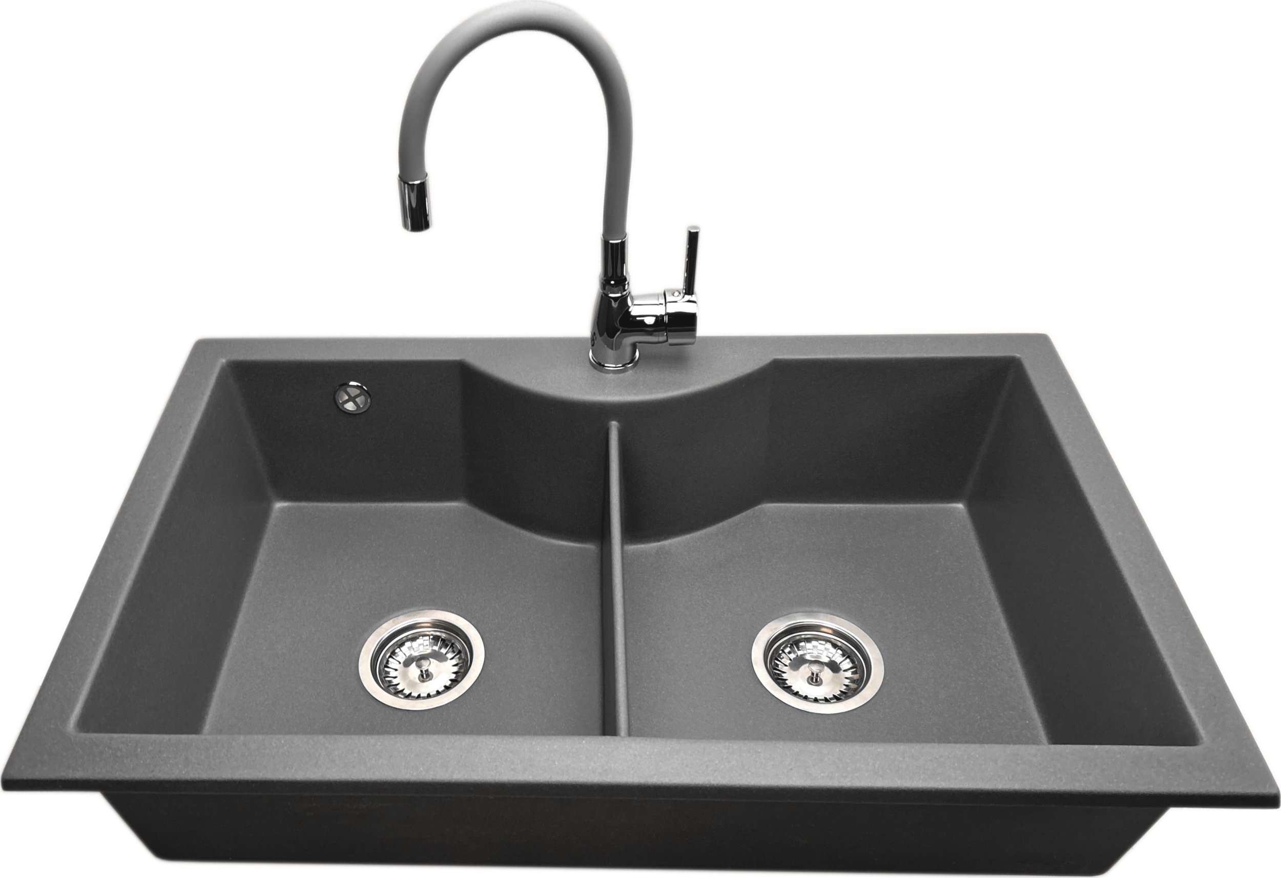 Zlewozmywak PREHNIT Zlewozmywak dwukomorowy PENTA szary + bateria flex