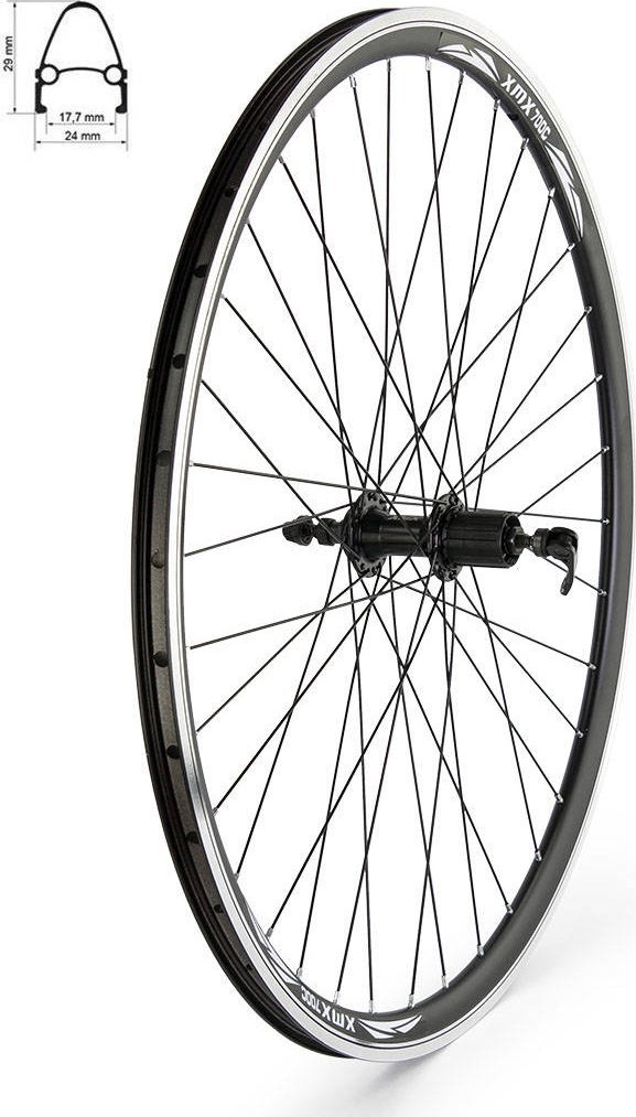 Triton Koło tylne 28" piasta A281QR kaseta 8-10 rzędów, ,łożyska maszynowe, obręcz stożkowa czarna, szprychy czarne Uniwersalny