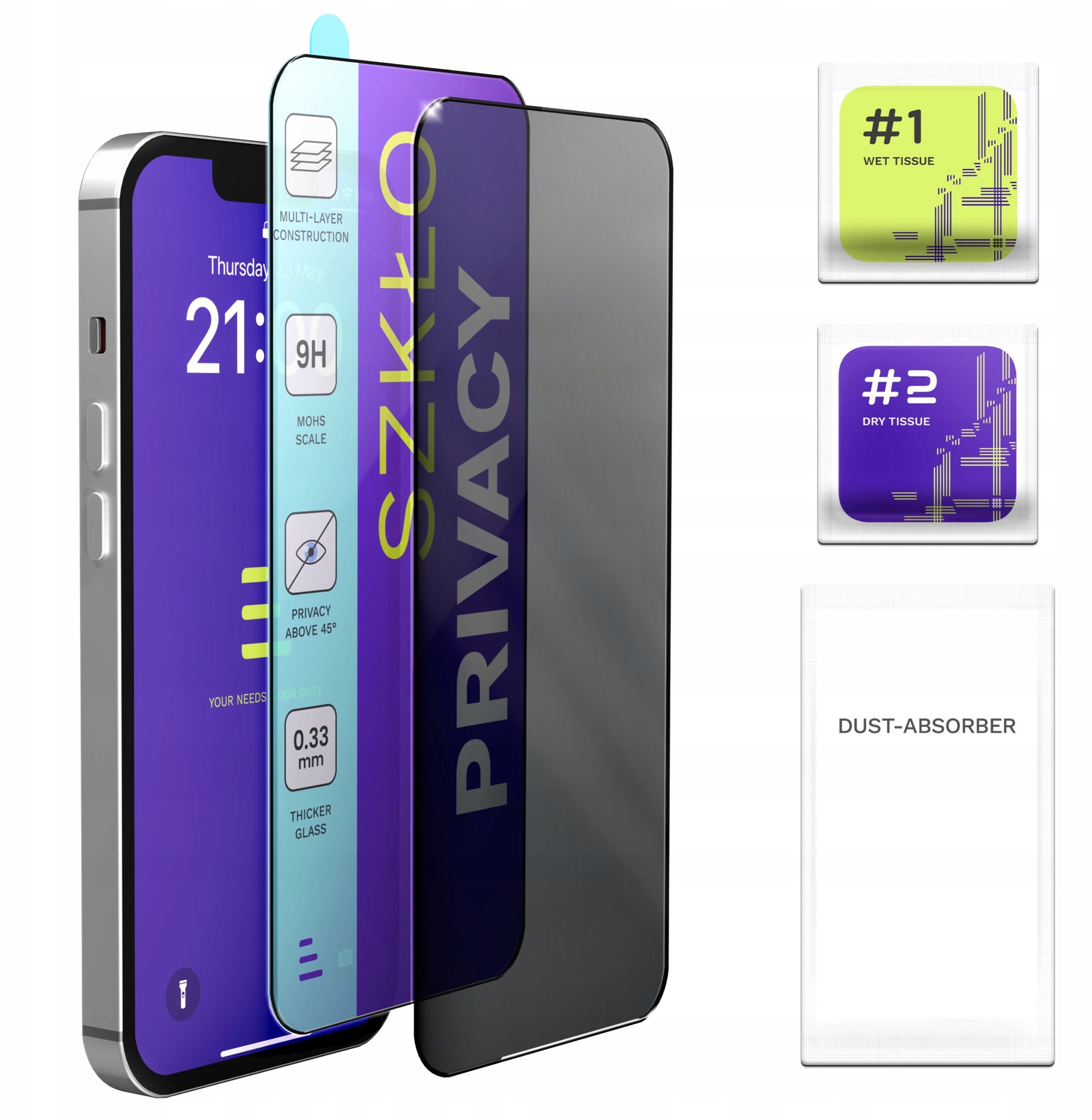 2-PAK Szkło Na Ekran Prywatyzujące Do iPhone 13 / 13 Pro / 14 Anti-Spy 9H