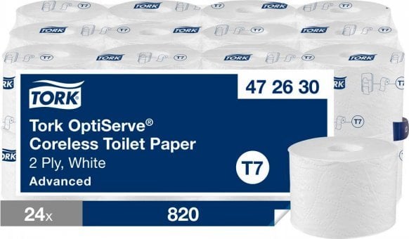 Tork OptiServe - Perforowany papier toaletowy bez gilzy, dwuwarstwowy - 24 rolki