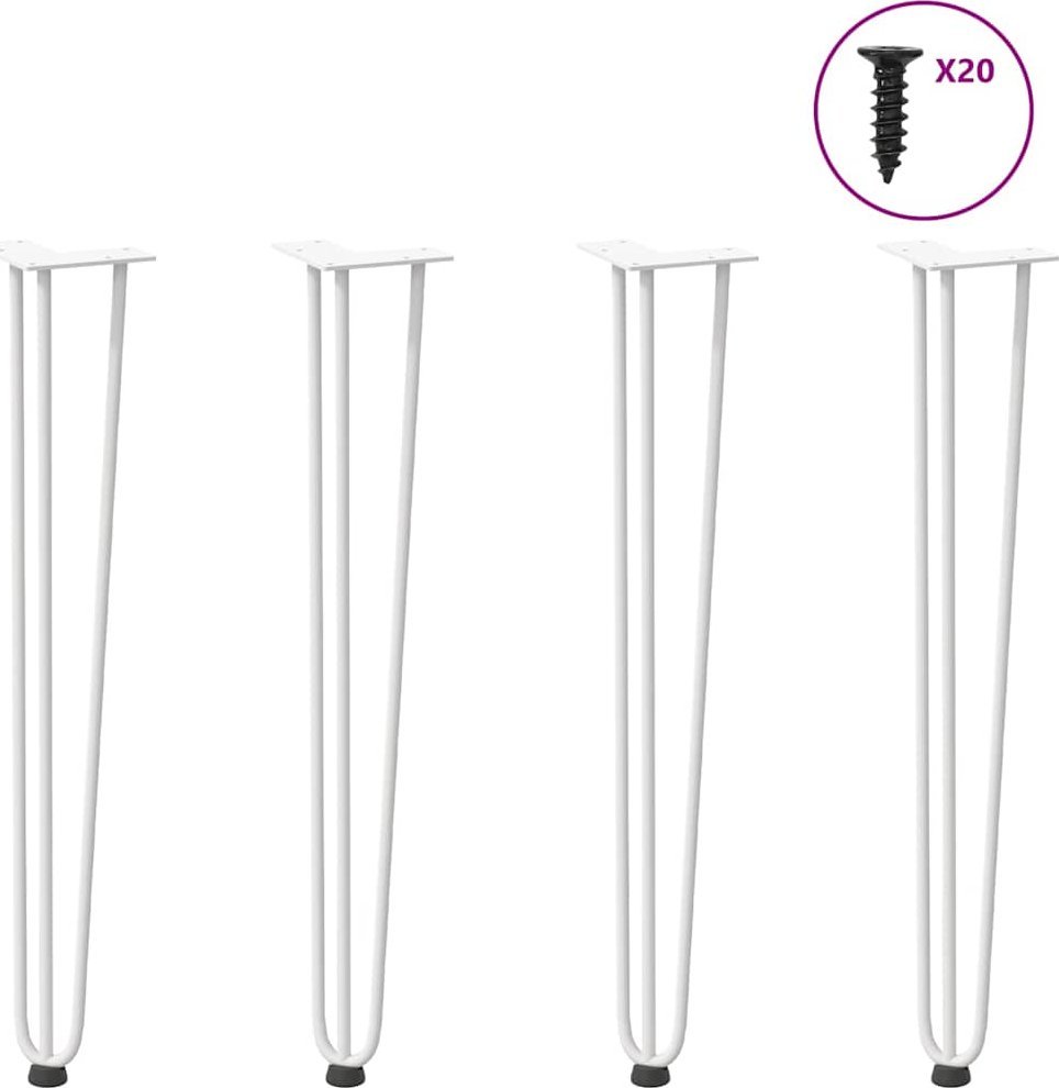 vidaXL Nogi do stołu Hairpin, 4 szt., biale, 72 cm, lita stal