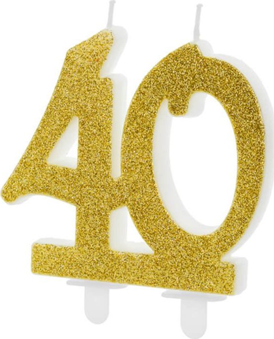 Party Deco Świeczka na 40-tke ze złotym brokatem - 1 szt. uniwersalny