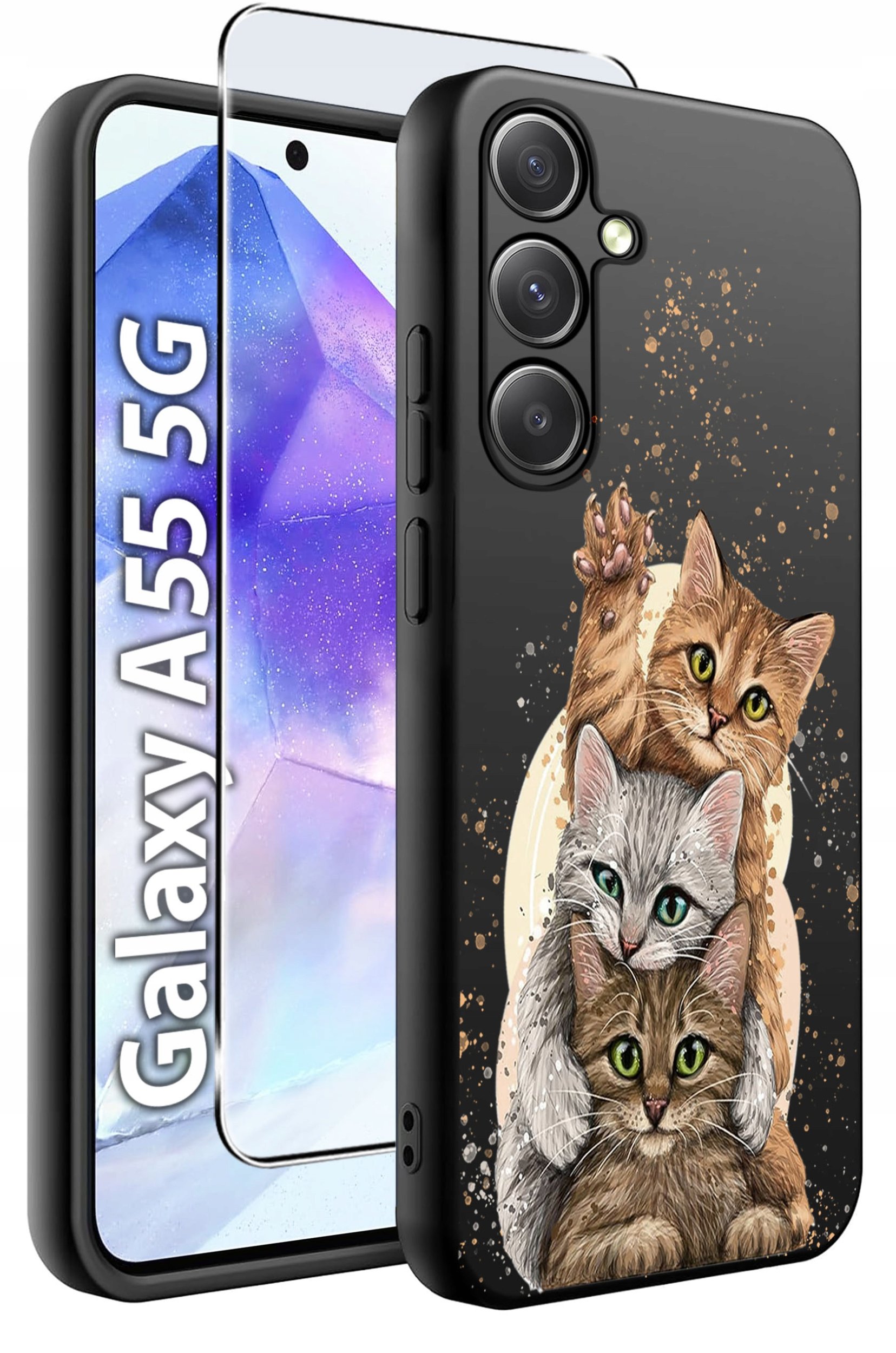 ETUI do Samsung A55 5G WZORY | SILIKONOWE MATT CASE + SZKŁO HARTOWANE 9H