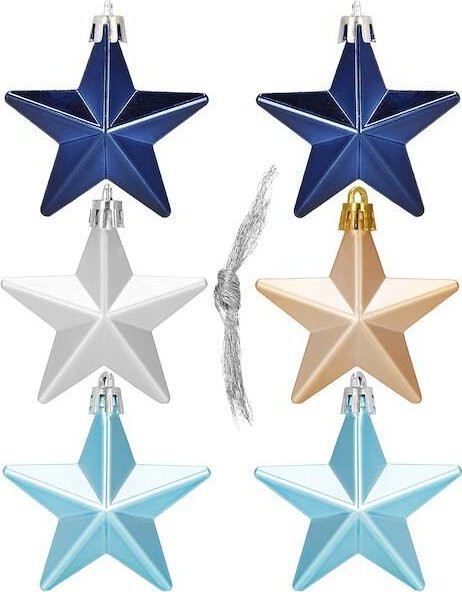 Springos Bombki choinkowe 6 szt. gwiazdki ozdoby świąteczne zestaw niebieski UNIWERSALNY