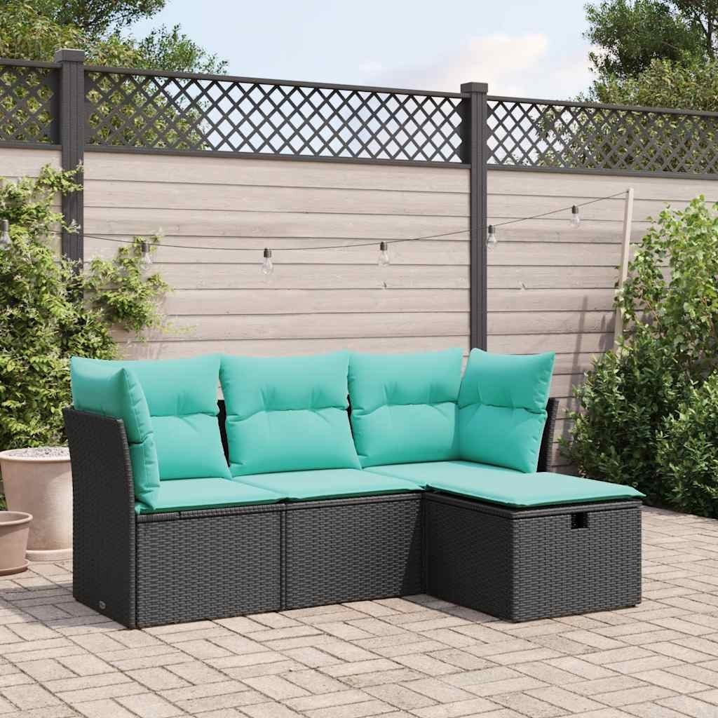 Garden Sofa Set Black sofa with blue cushions