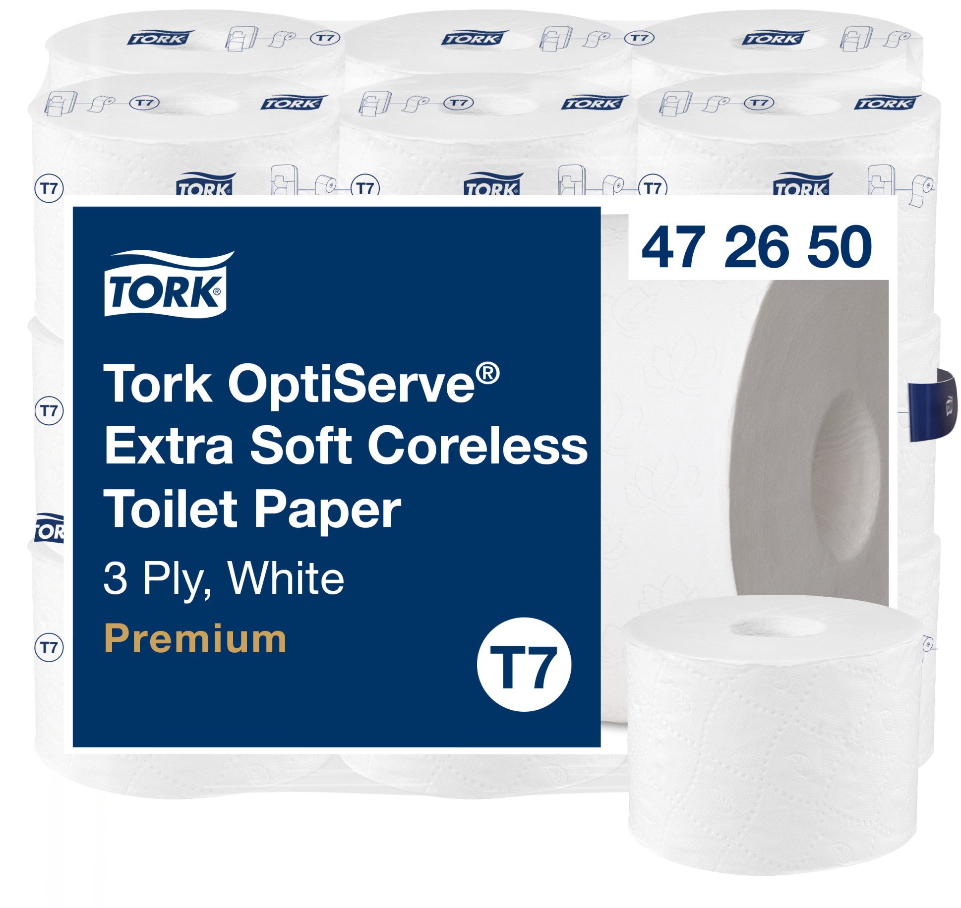 Tork Optiserve - Ekstramiękki papier toaletowy w rolce bez gilzy, T7, Premium, 3-warstwowy, 18 550 odcinków - Biały