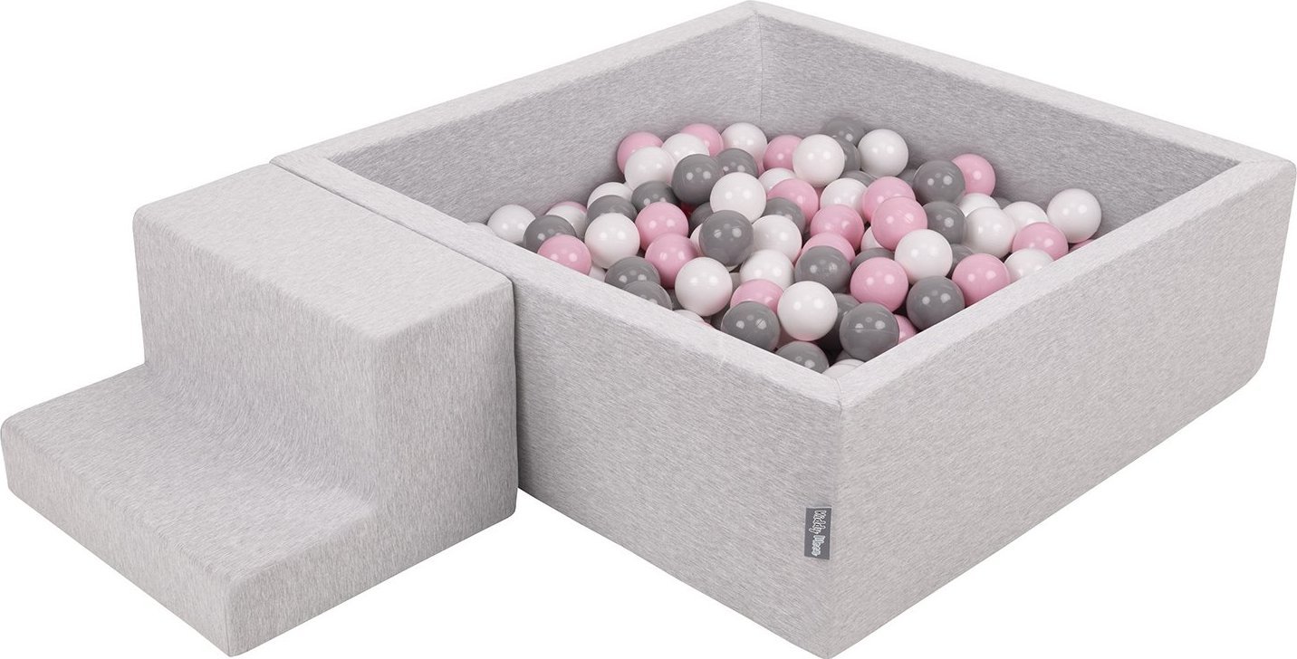 KiddyMoon KiddyMoon Piankowy plac zabaw PPZP-KW30D-122 z piłeczkami jasnoszary: biały-szary-pudrowy róż basen 200/schodek Zabawka plac zabaw
