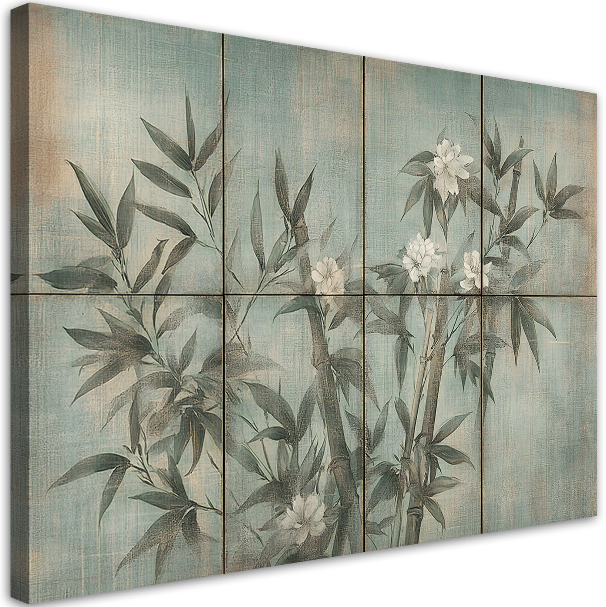 Feeby obraz na płótnie pędy bambusa z kwiatami na tle z fakturą 90x60 large