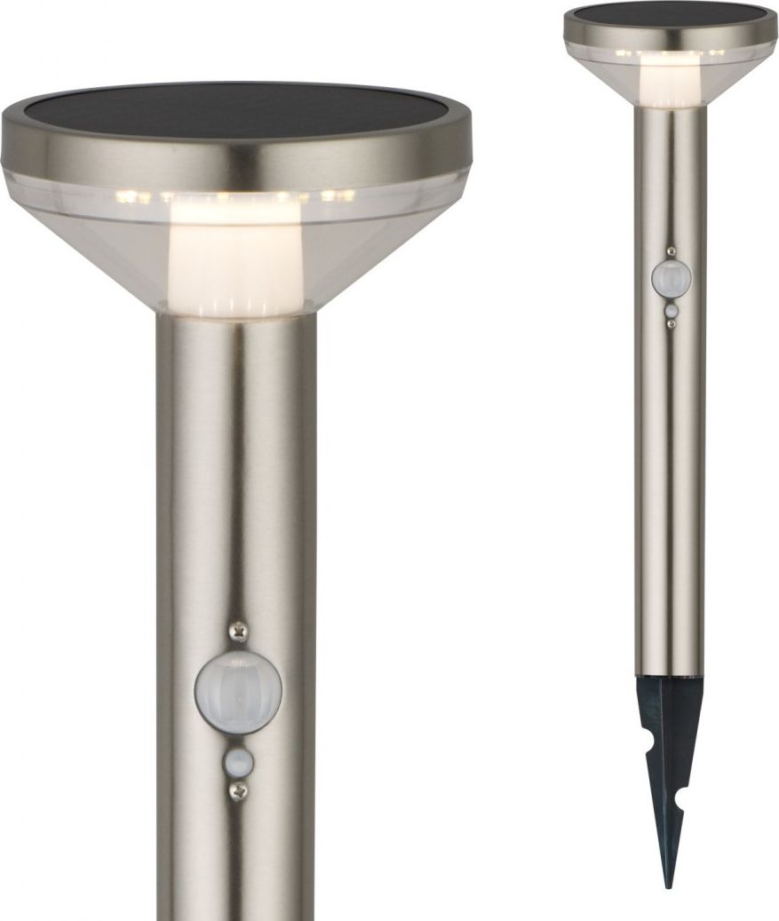 Maclean Lampa solarna LED z czujnikiem Maclean MCE465 C/M, chrom mat, IP44, 3 tryby świecenia, bateria Li-ion 18650 3,7V 1200 mAh, wbija