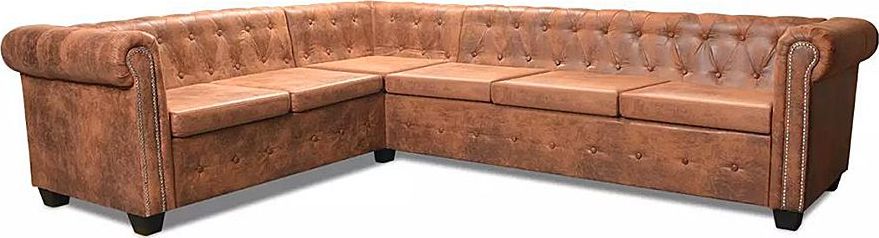 Elior 6-osobowy brązowy narożnik w stylu Chesterfield - Charlotte 6Q