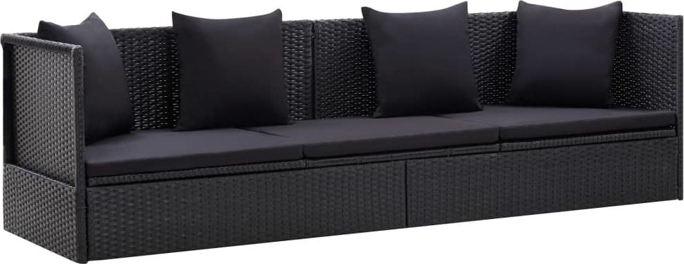 vidaXL sofa ogrodowa z poduszkami, polirattan, czarna (46087)