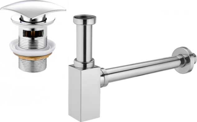 Syfon Mexen Mexen półsyfon umywalkowy kwadratowy z korkiem klik-klak, z przelewem, chrom - 7992660-00
