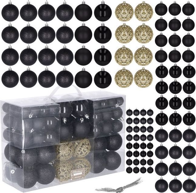 Springos Bombki choinkowe 100 szt. ozdoby świąteczne zestaw 6/4/3 cm czarne UNIWERSALNY