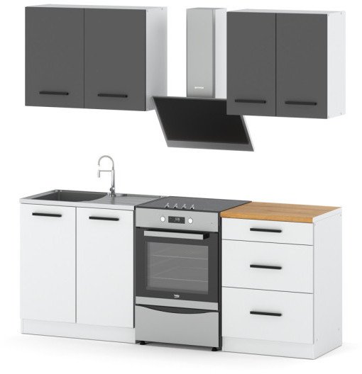 Meble Kuchenne Biało Szare Mat Nowoczesne 2.0m Szafki Kuchenne Modułowe
