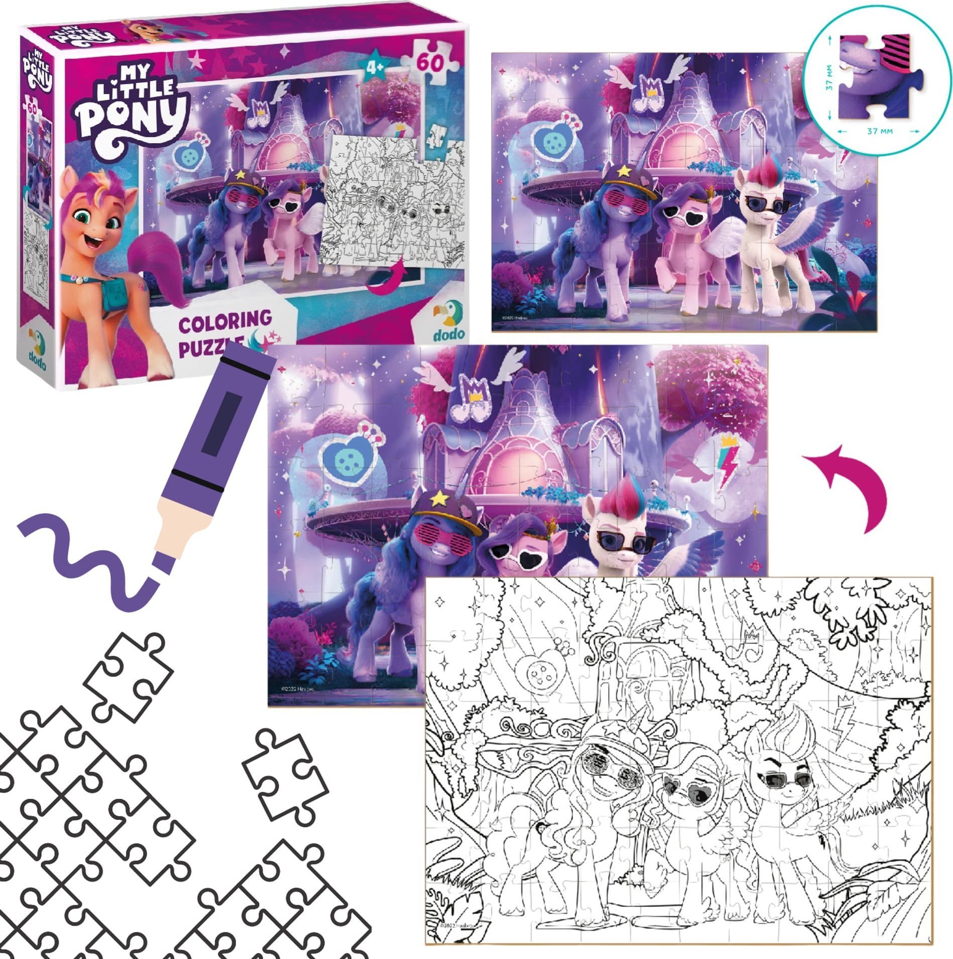 Dodo PUZZLE 2w1 "MY LITTLE PONY" 60 ELEMENTÓW KOLOROWANKA I UKŁADANKA W JEDNYM