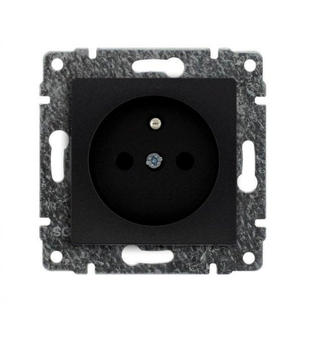 VENA Gniazdo pojedyncze z uziemieniem z przesłoną torów prądowych bez ramki 2P+Z 16A 250V czarny mat 510934