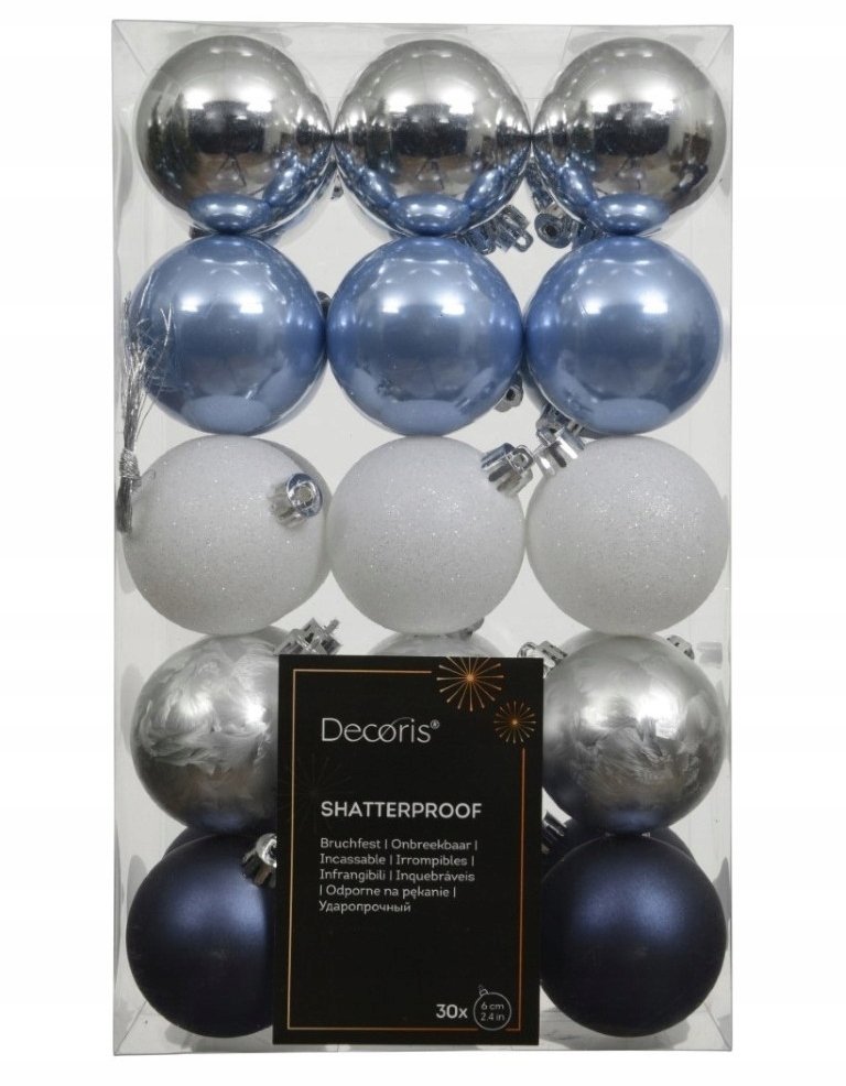 Bombki choinkowe nietłukące duży zestaw 30 sztuk 6 cm niebiesko srebrne