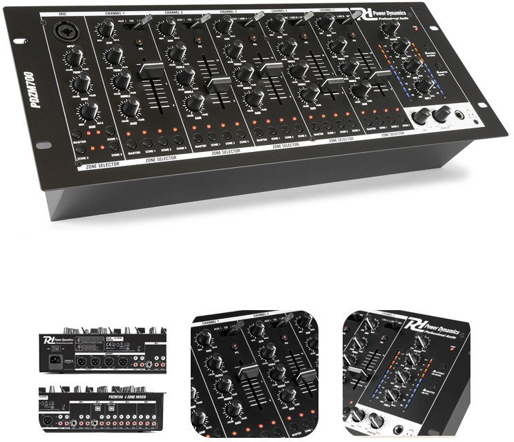 Mikser 6-kanałowy 4 strefy USB PDZM700 Power Dynamics one size
