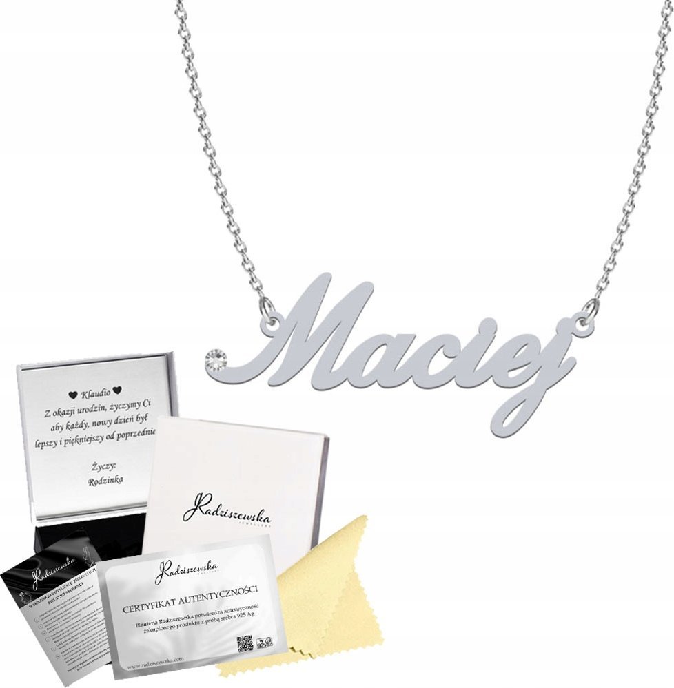 Radziszewska Jewellery Naszyjnik Srebrny z IMIENIEM MĘSKIM Łańcuszek Prezent TABLICZKA GRATIS
