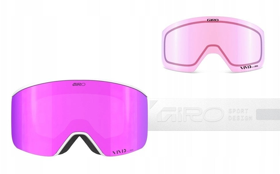 Giro Gogle zimowe damskie ELLA WHITE RAILS (Cylindrical) (Lustrzana szyba kolorowa VIVID-Carl Zeiss PINK 19-42% S2 + VIVID INFRARED 43-79% S1)