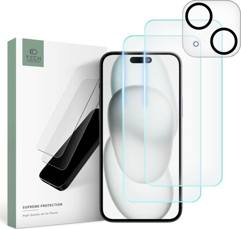 Tech-Protect Zestaw Tech-Protect Supreme Set na iPhone 15 2x szkło hartowane na wyświetlacz / szkło hartowane na aparat
