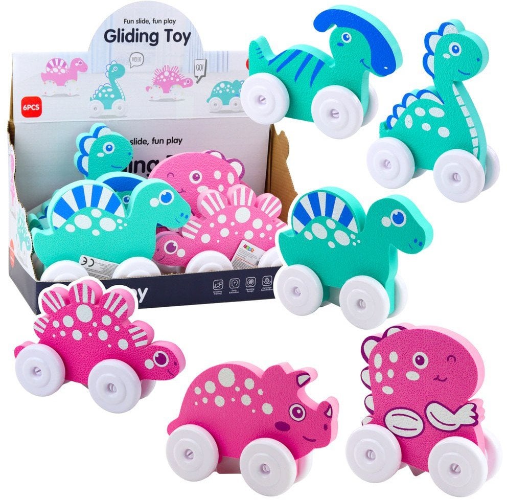 Dinozaur Na Kółkach Z Pianki EVA Dla Malucha Różowy Niebieski Mix