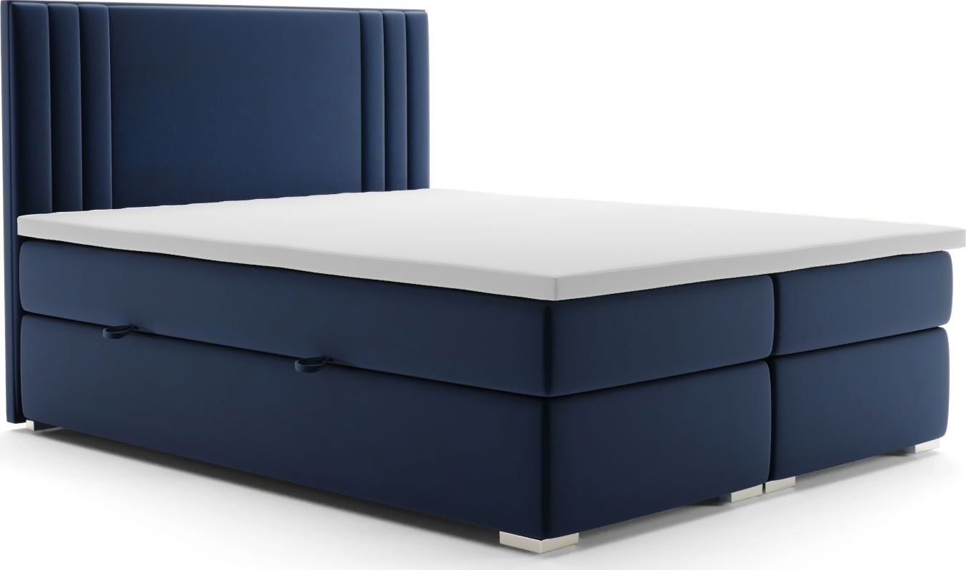 LAVERTO Łóżko kontynentalne MAO 180x200 granatowe velvet z pojemnikiem