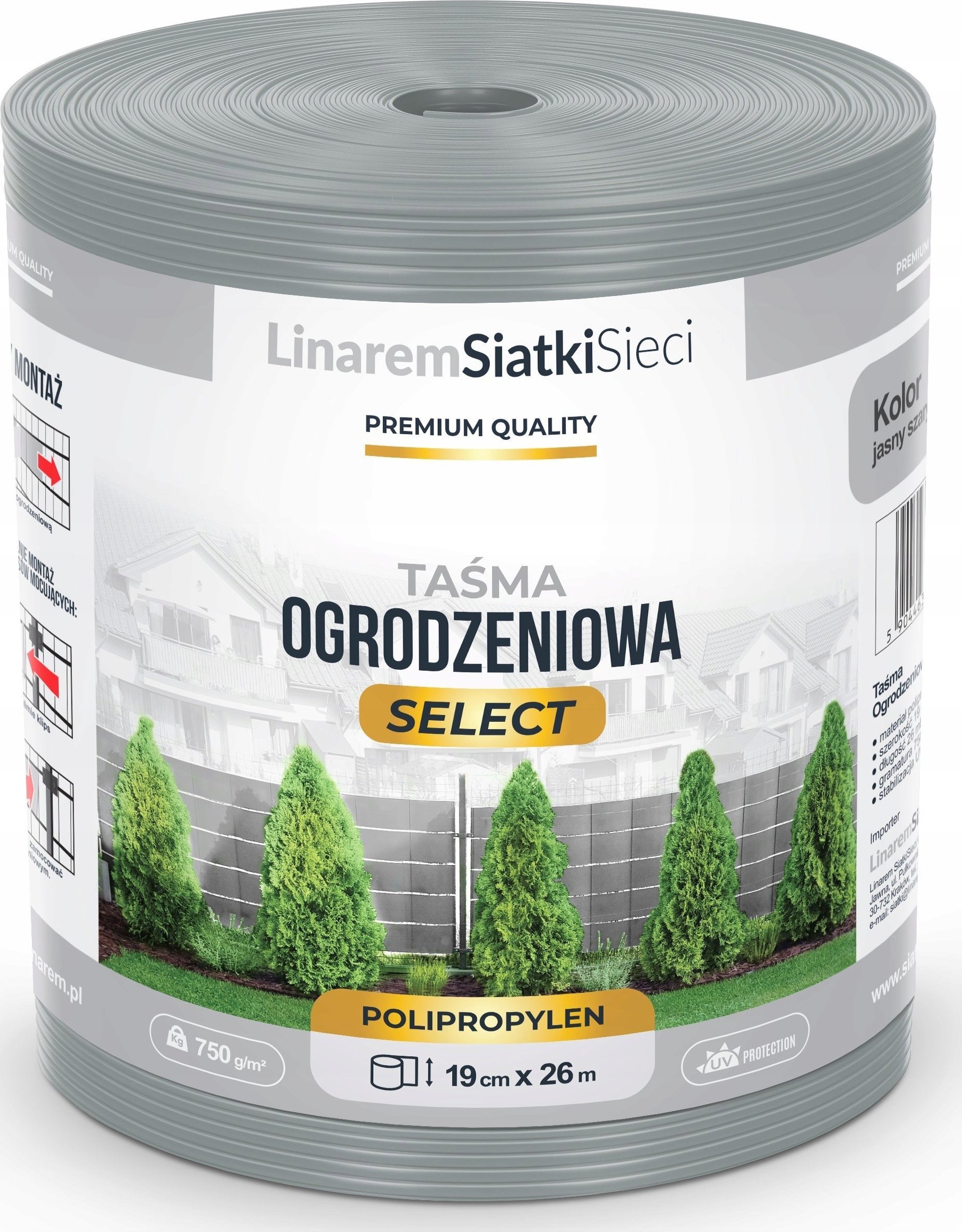Linarem SiatkiSieci TAŚMA OGRODZENIOWA PREMIUM SELECT 19x26m DO OGRODZENIA PANELOWEGO SZARA