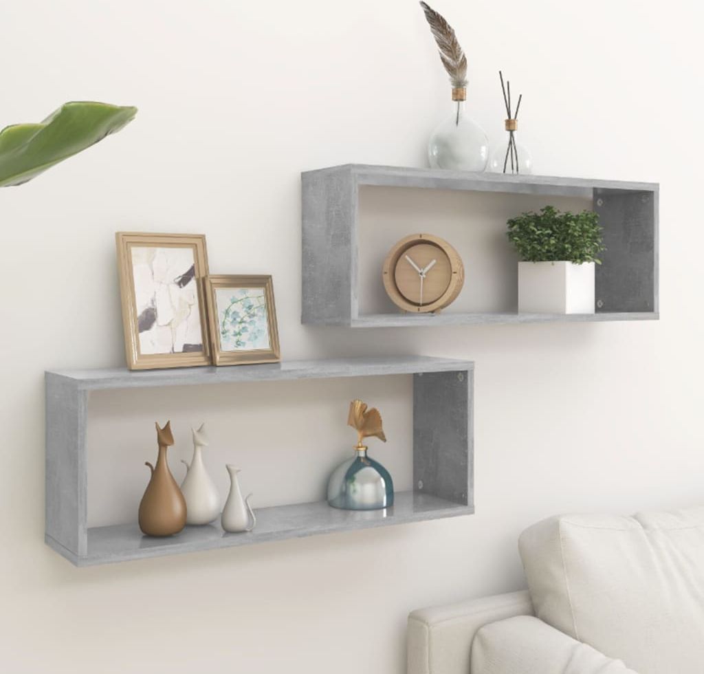 vidaXL Półki ścienne kostki 2 szt., szarość betonu, 60x15x23 cm, płyta