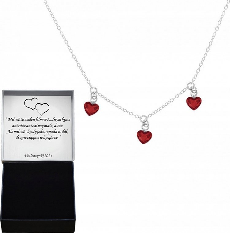 Radziszewska Jewellery Naszyjnik Srebrny Serce 3 Serca Kryształy Różne Kolory Dzień Kobiet