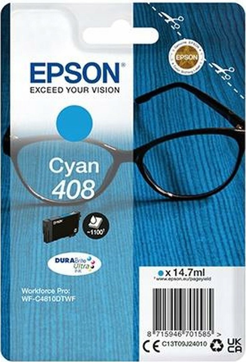Tusz Epson Epson 408 - 14.7 ml - mit hoher Kapazitat - Cyan - original - Blisterverpackung - Tintenpatrone - fur WorkForce Pro WF-C4810DTWF