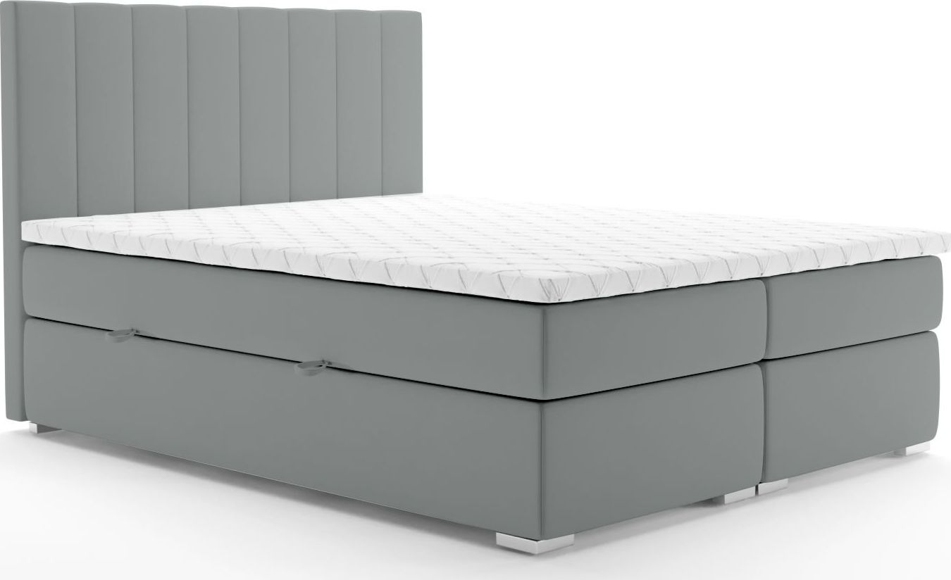 LAVERTO Łóżko kontynentalne SALIMA 180x200 szare velvet z pojemnikiem