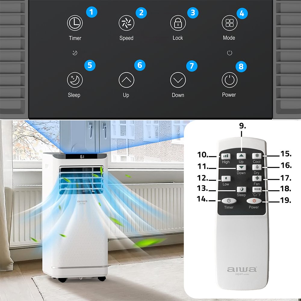 Klimatyzator przenośny domowy pokojowy Osuszacz Osuszacz powietrza Chłodzenie 2,6 kW AIWA-PAC09Y1