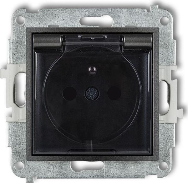 Karlik MINI Gniazdo bryzgoszczelne z/u IP44 z przesłonami klapka dymna grafitowe 11MGPB-1zdp