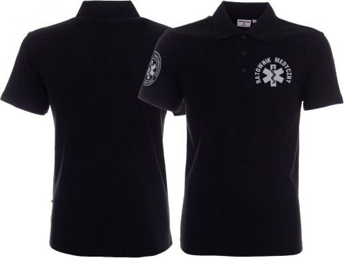 LPP - Promostars Koszulka Polo ratownicza czarna męska odblaskowa FUNKCYJNA - nadruk przód + rękawek