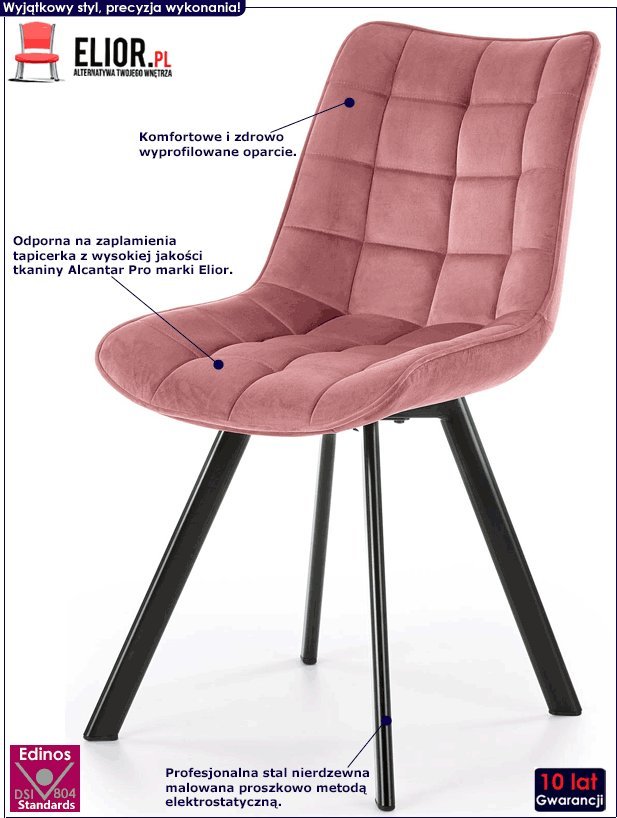 Elior Różowe pikowane krzesło welurowe - Winston